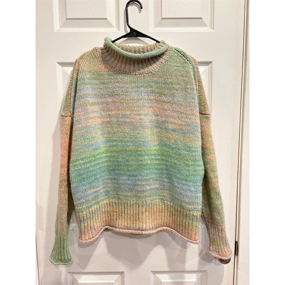 525 America Sweater Womens L Multicolor Space-Dye Mock Neck Chunky Knit